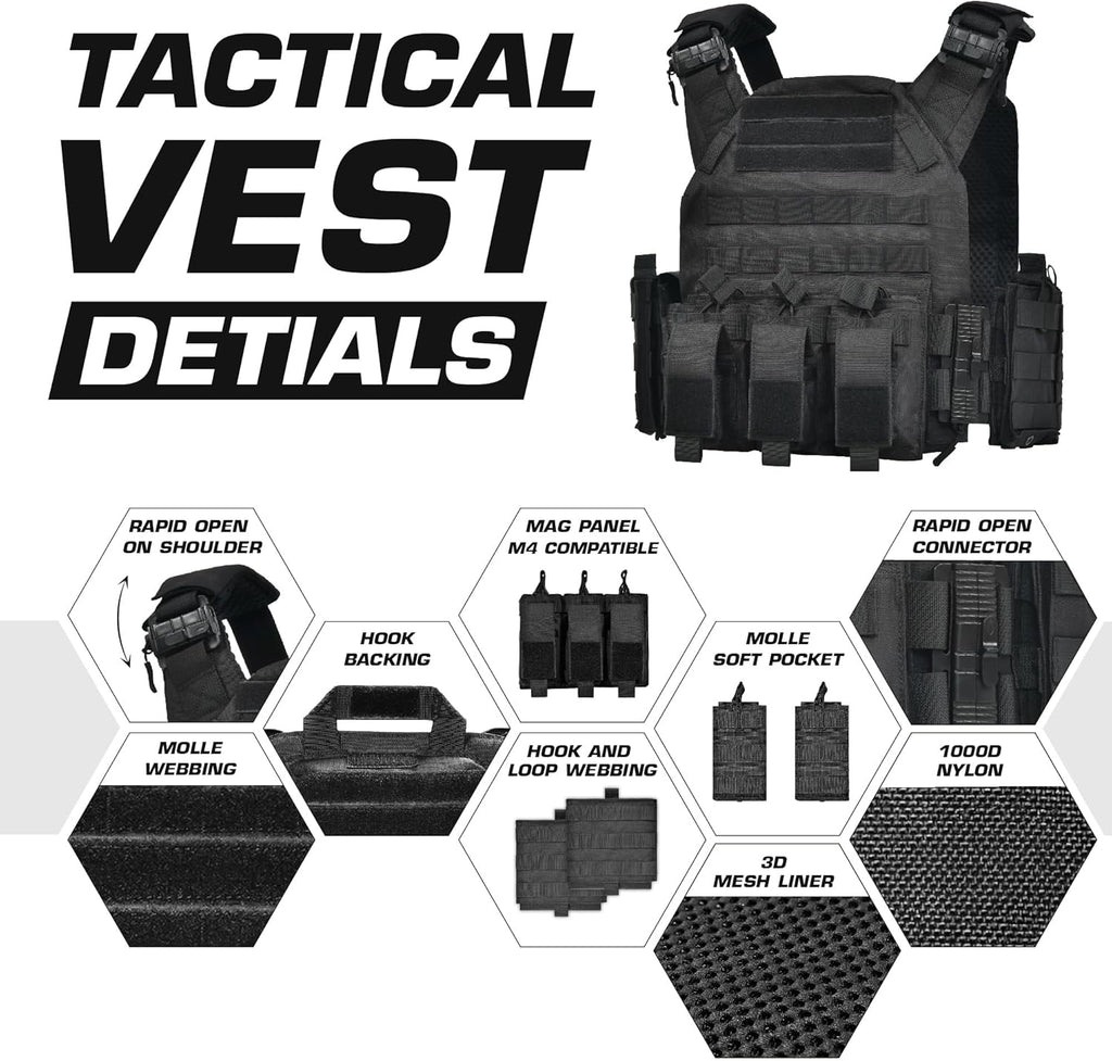 GFIRE Tactical Vest - Airsoft Lightweight Modular 3D Breathable Quick Release Vest, Adjustable Tactical Gear for Training
