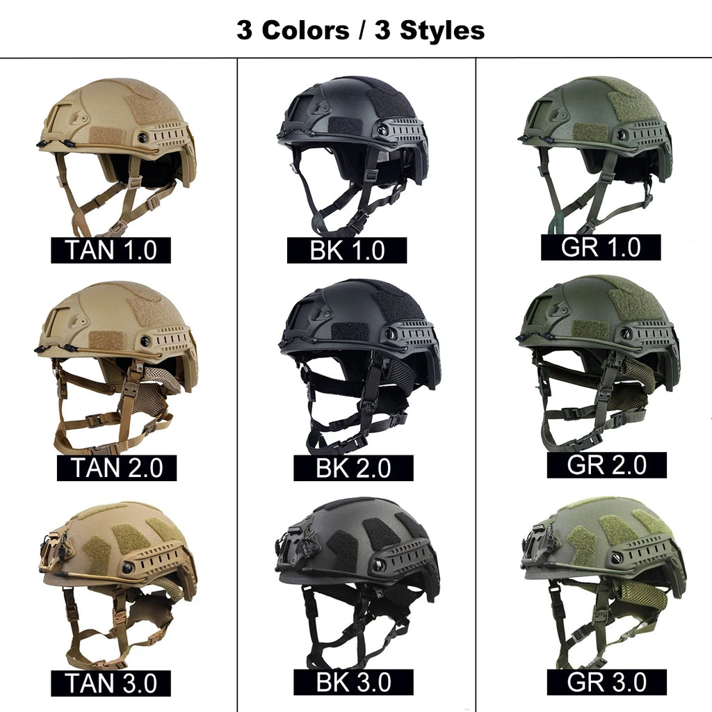 FAST Fiberglass Helmet Shell Airsoft Paintball Training Outdoor Sports Helmet with Side Rails Hook Loop Panel