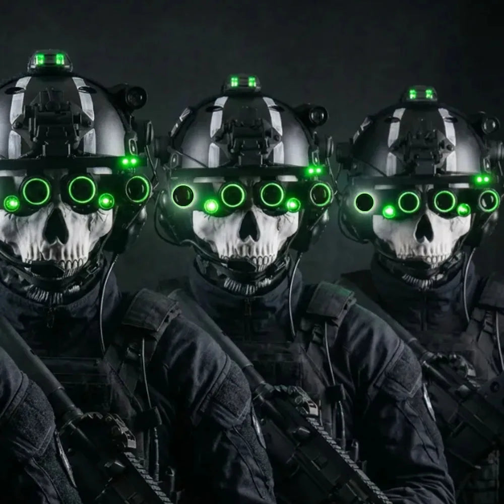 Tactical Ghost Skull Helmet Set Shine GPNVG18 NVG Model  with Communication Headset, Signal Light, Airsoft Cosplay Full Kit