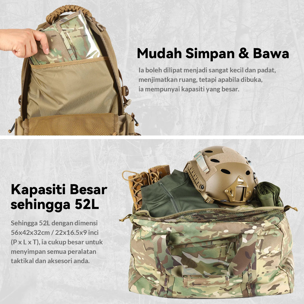 VOTAGOO Military Duffle Bag 52L Heavy Duty Extra Large Army Tactical Bag for Shooting Camping Hiking Travel Gear