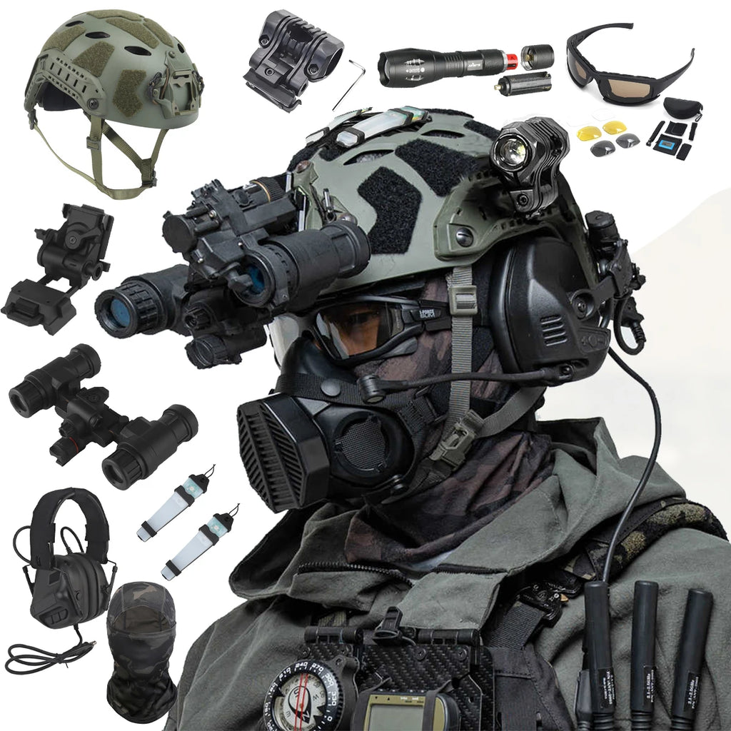 Tactical Helmet Set Fast Airsoft Full face protection Helmet with Headphones Face Mask NVG Model for CS Field Shooting Hunting