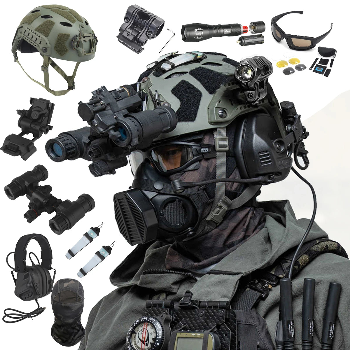Tactical Helmet Set Fast Airsoft Full face protection Helmet with Headphones Face Mask NVG Model for CS Field Shooting Hunting