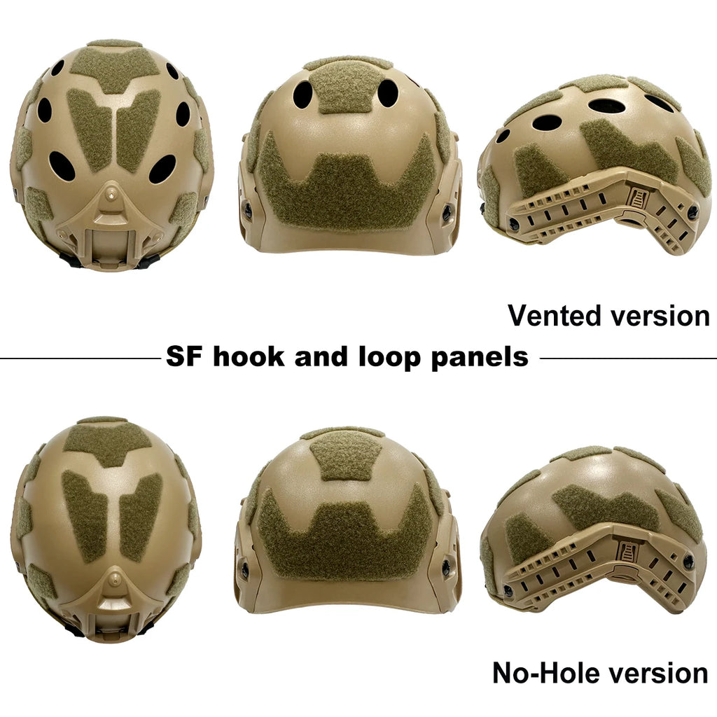Tactical Helmet FAST Style ABS Shell with SF Hook and Loop Panels PJ MH Options for Airsoft Paintball