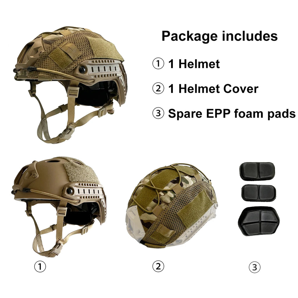 Tactical FAST Style ABS Helmet with Helmet Cover MH PJ Options for Airsoft Paintball Outdoor Game