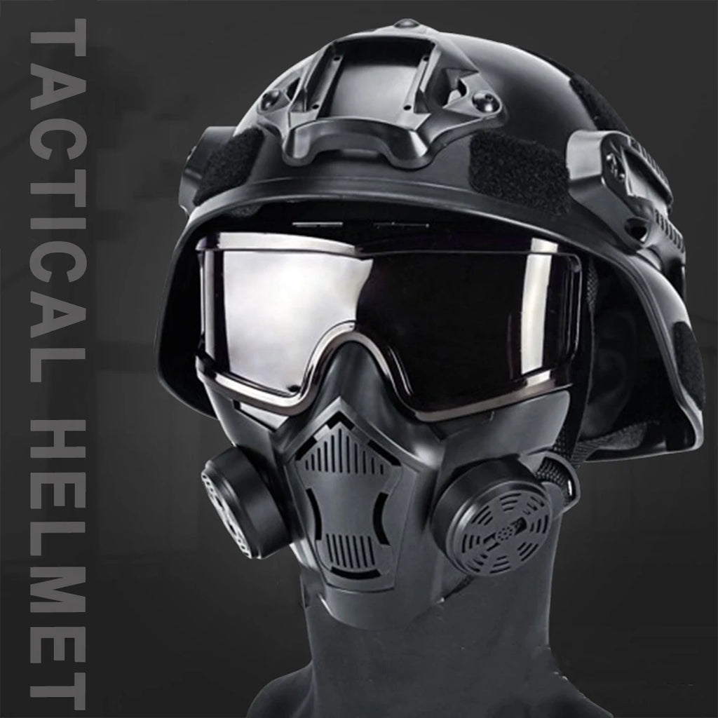 Tactical Helmet Set Children's Airsoft Wind Dust Protection All-in-One Mask CS Paintball War Game Cycling Protection Props