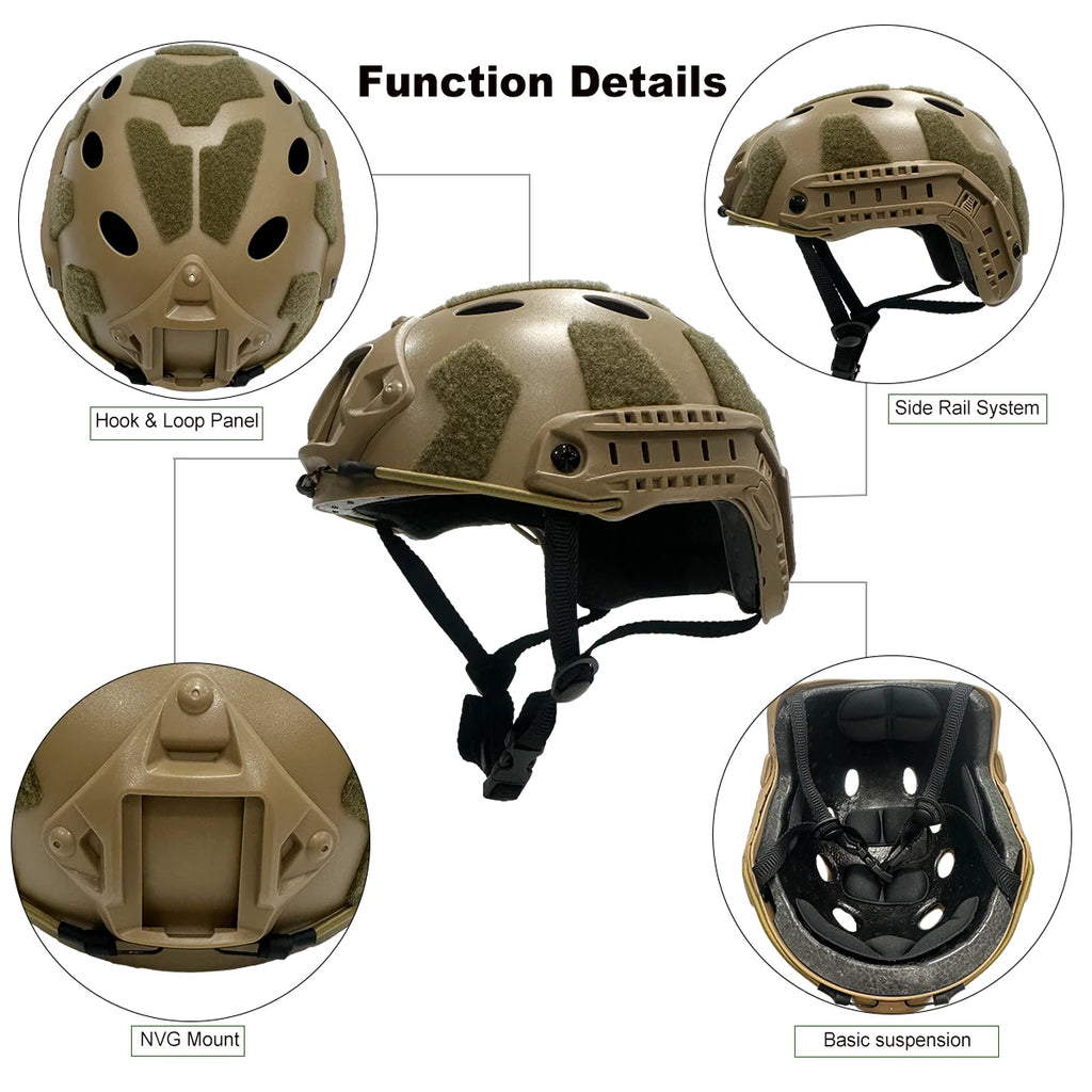 Tactical Helmet FAST Style ABS Shell with SF Hook and Loop Panels PJ MH Options for Airsoft Paintball