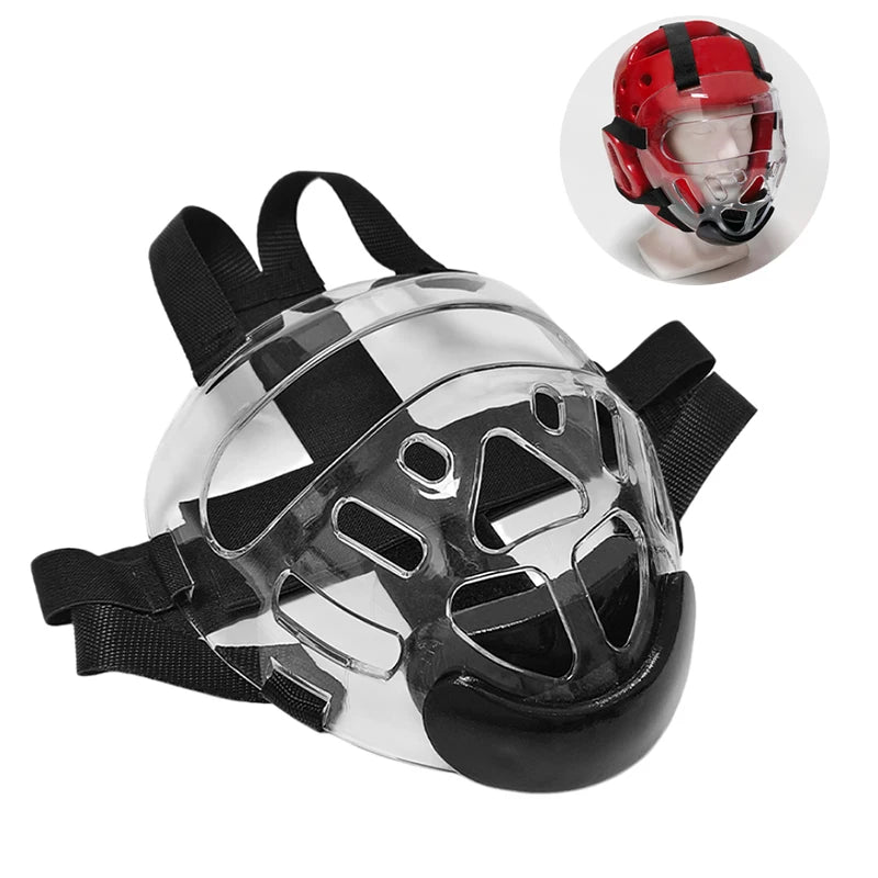 Taekwondo Removable Face Mask Replacement Plastic Transparent Face Shield Soft Elastic Chin Pad Helmet Detachable Clear Visor