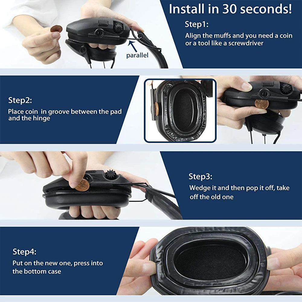 Gel Ear Cushions compatible with Walkers Razor Electronic Hearing Protection Headphones Tactical Anti-noise Earmuffs