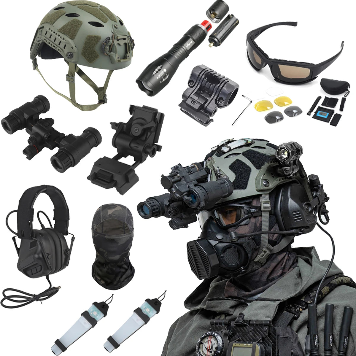 Tactical Helmet Set Fast Airsoft Full face protection Helmet with Headphones Face Mask NVG Model for CS Field Shooting Hunting