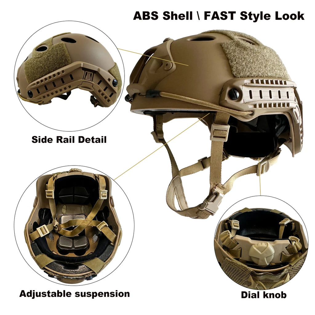 Tactical FAST Style ABS Helmet with Helmet Cover MH PJ Options for Airsoft Paintball Outdoor Game