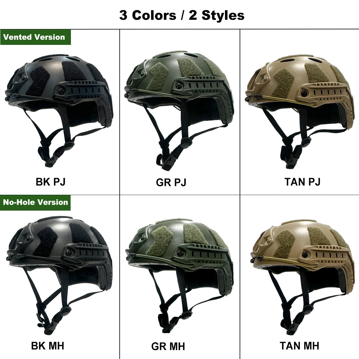 Tactical Helmet FAST Style ABS Shell with SF Hook and Loop Panels PJ MH Options for Airsoft Paintball