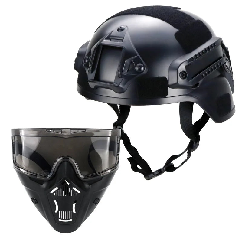 Tactical Helmet Set Children's Airsoft Wind Dust Protection All-in-One Mask CS Paintball War Game Cycling Protection Props
