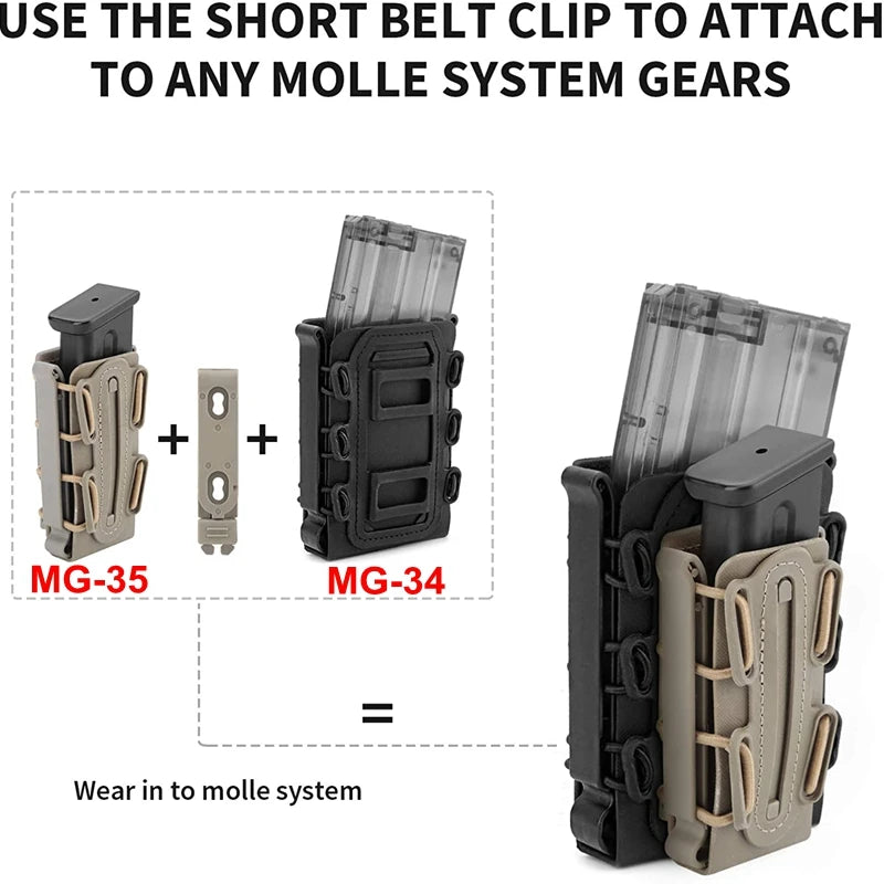 Tactical Magazine Pouch 9 mm Pistol Magazine Pouch Soft Shell Adjustable Hunting Universal Mag Carrier with MOLLE & Belt Clips