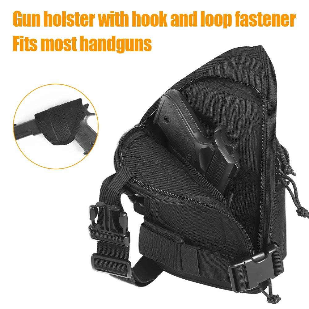 Tactical Shoulder Bag for Gun Concealed Carry Pistol Bag Crossbody Chest Pack Small Sling Backpack Quick Access Gun Holster Bag