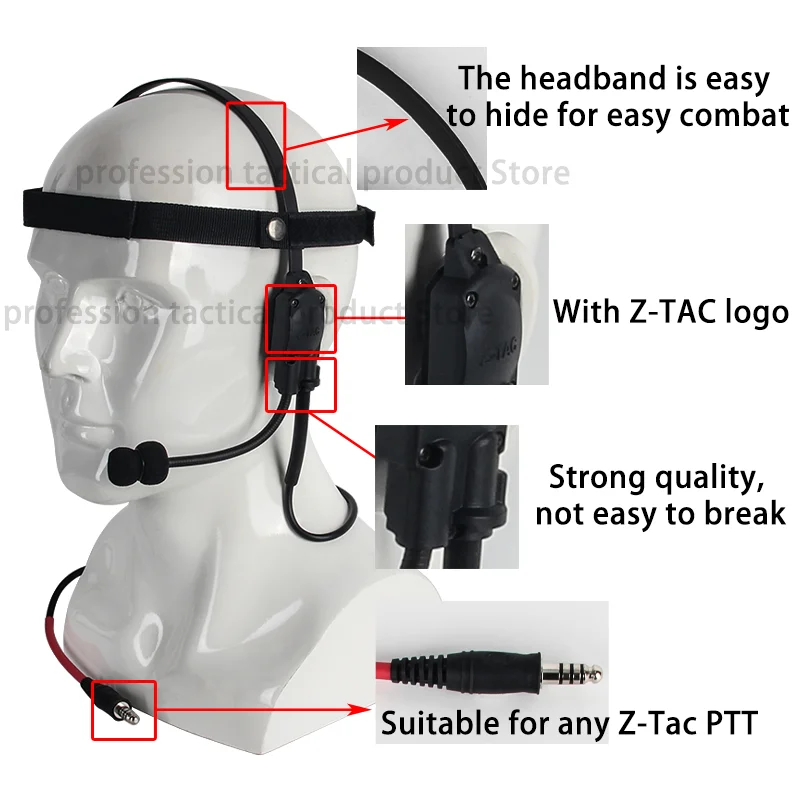 Z-TAC MH180-V Bone Conduction Speaker Earphone for Z136 PTT Outdoor Sports Radio Headset Communication Accessories PTT Cable Kit