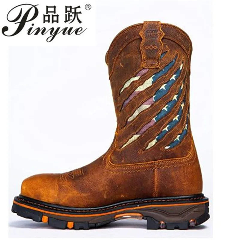 New Classic Denim Boots V-bottom Genuine Goodyear Handicraft Men's Boots Round Head Locomotive Boots Zapato De Hombre 35 48