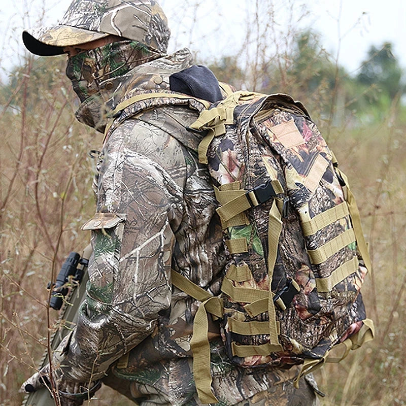 Waterproof Bionic Camouflage Hunting Fishing Backpack Wear Resistant Oxford Fabric 40L Multi-Functional Double Shoulder Bag