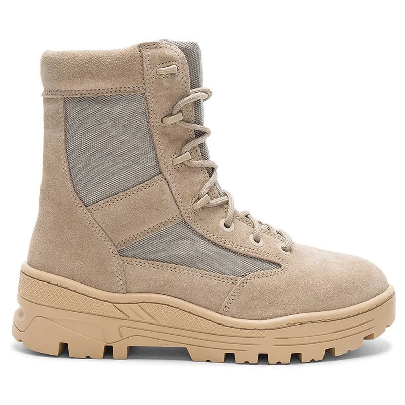 Mens Antiskid Platform High Top Shoes Ankle Boots Lace Up Spliced Genuine Leather Army Tactical Desert Botas Male Casual Shoes