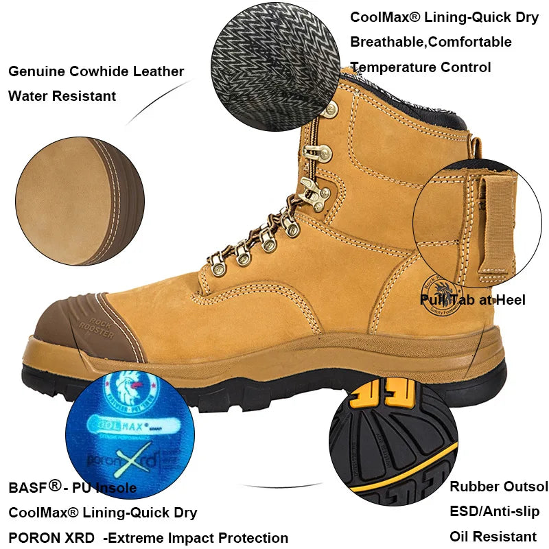 ROCKROOSTER Hiking Shoes Men Waterproof Hunting Boots Leather Safety Shoes Tactical Ankle steel toe Sneakers trekking Boots
