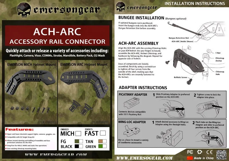 Emersongear Tactical Helmet accessory ACH-MICH ARC Helmet Mount Rail