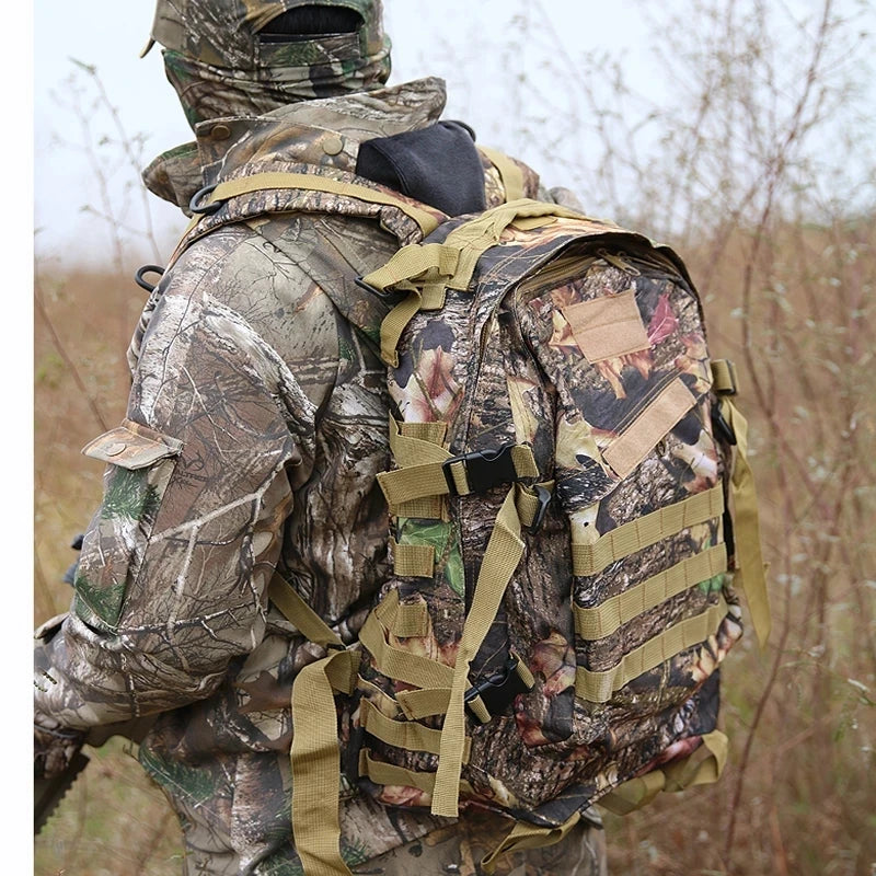 Waterproof Bionic Camouflage Hunting Fishing Backpack Wear Resistant Oxford Fabric 40L Multi-Functional Double Shoulder Bag