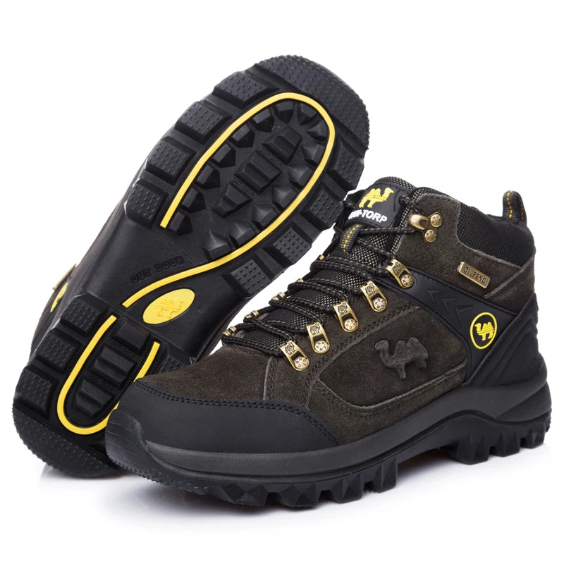 Genuine Leather Hiking Boots Men Winter Outdoor Warm Fur Non Slip Fashion Sneakers Ankle Boot Rubber Climbing Shoes Classical