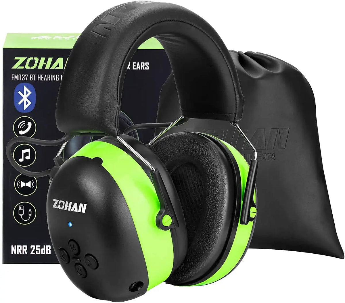 ZOHAN Hearing Protection Bluetooth Headphone Earmuffs 5.0 Headphones Safety Noise Reduction 25dB NRR Protector for Mowing Music