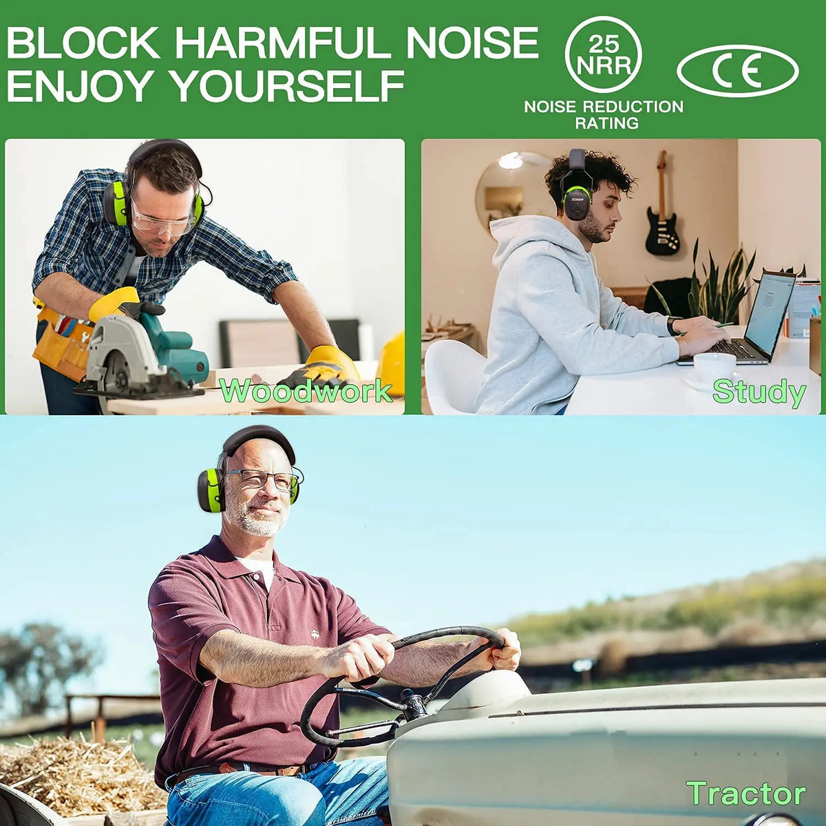 ZOHAN Hearing Protection Bluetooth Headphone Earmuffs 5.0 Headphones Safety Noise Reduction 25dB NRR Protector for Mowing Music