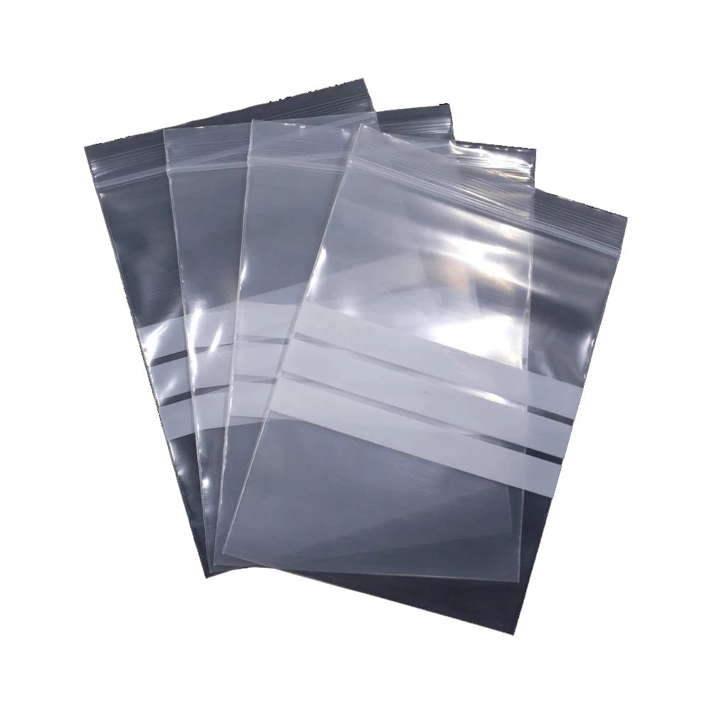100Pcs Clear Plastic Zip Lock Bag with Writable Line Self Grip Seal Resealable Reusable Food Candy Snack Storage Pack Pouches
