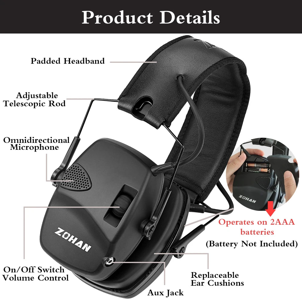 ZOHAN Earmuffs Active Headphones for Shooting Electronic Hearing Protection Ear Protect Noise Reduction Active Hunting Headphone