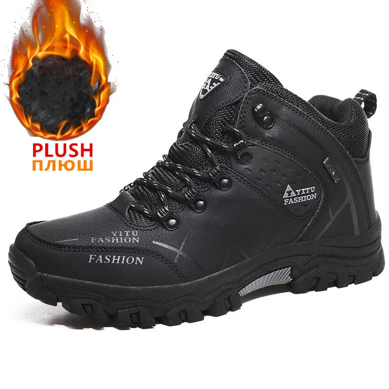 Winter Warm Plush Snow boots High Quality Waterproof Leather Men Boots Outdoor Rubber Lace-Up Ankle Boots Men Sneakers Size39-47