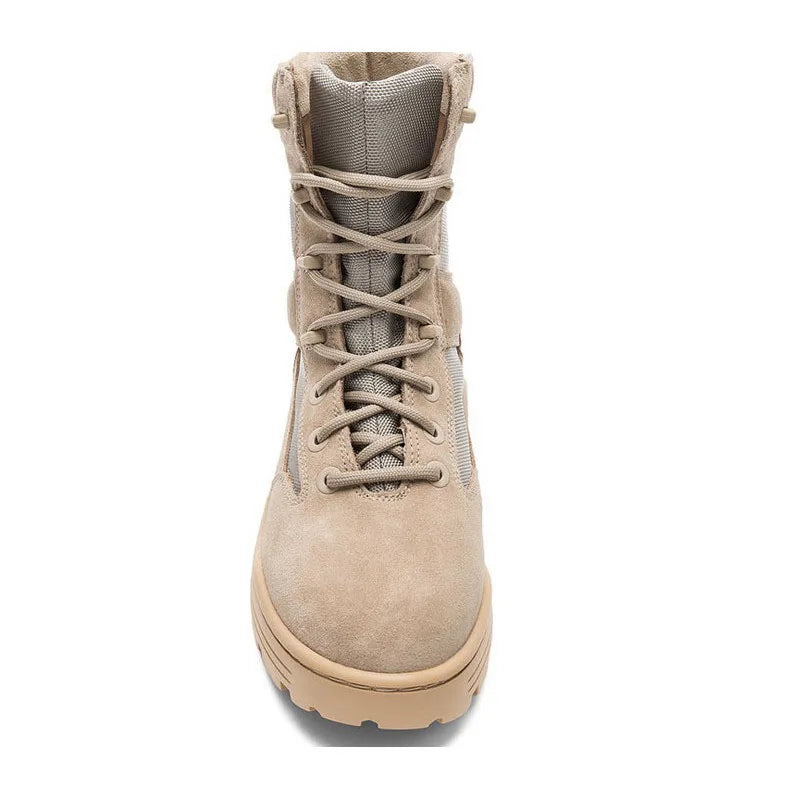 Mens Antiskid Platform High Top Shoes Ankle Boots Lace Up Spliced Genuine Leather Army Tactical Desert Botas Male Casual Shoes
