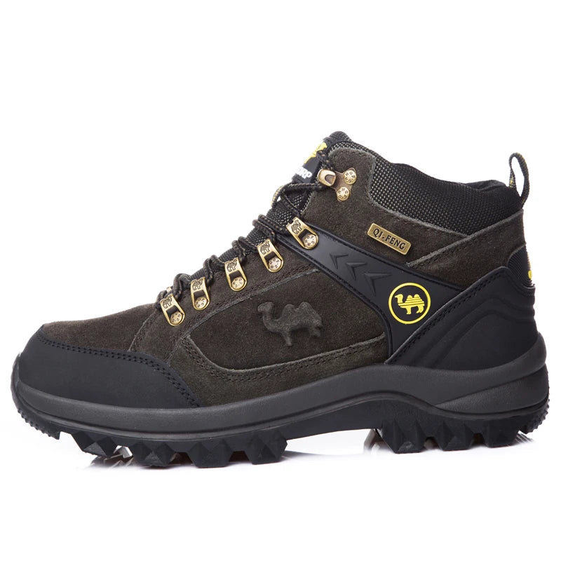 Genuine Leather Hiking Boots Men Winter Outdoor Warm Fur Non Slip Fashion Sneakers Ankle Boot Rubber Climbing Shoes Classical