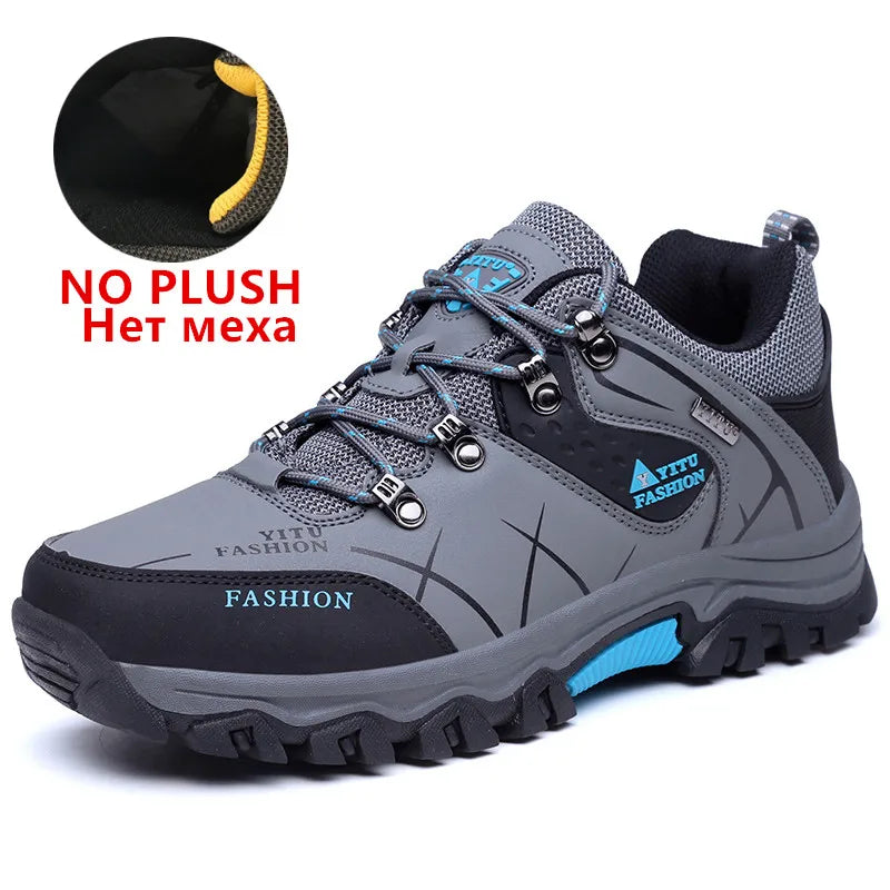 Winter Warm Plush Snow boots High Quality Waterproof Leather Men Boots Outdoor Rubber Lace-Up Ankle Boots Men Sneakers Size39-47