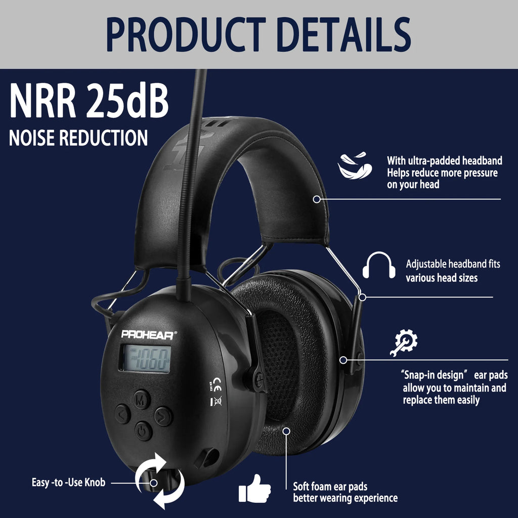 033 Upgraded 5.4 Bluetooth Hearing Protection AM FM Radio Headphones Noise Reduction Safety Earmuffs Gifts for Father
