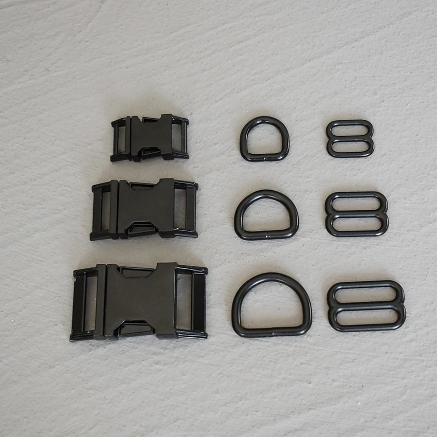1 Set 15mm/20mm/25mm Webbing Metal Hardware D Ring Adjuster Belt Strap Slider Release Buckle Three-Piece Use For DIY Dog Collar