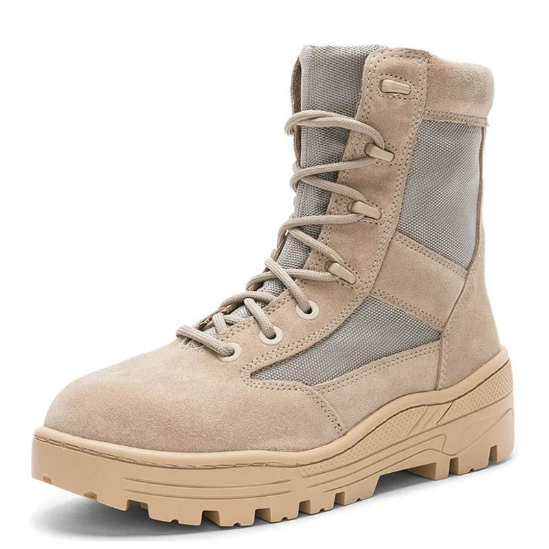 Mens Antiskid Platform High Top Shoes Ankle Boots Lace Up Spliced Genuine Leather Army Tactical Desert Botas Male Casual Shoes