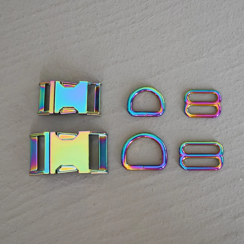 1 Set 15mm/20mm/25mm Webbing Metal Hardware D Ring Adjuster Belt Strap Slider Release Buckle Three-Piece Use For DIY Dog Collar