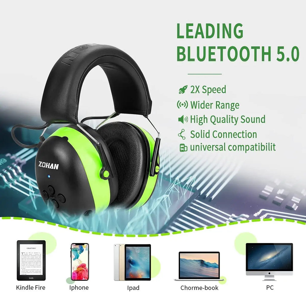 ZOHAN Hearing Protection Bluetooth Headphone Earmuffs 5.0 Headphones Safety Noise Reduction 25dB NRR Protector for Mowing Music