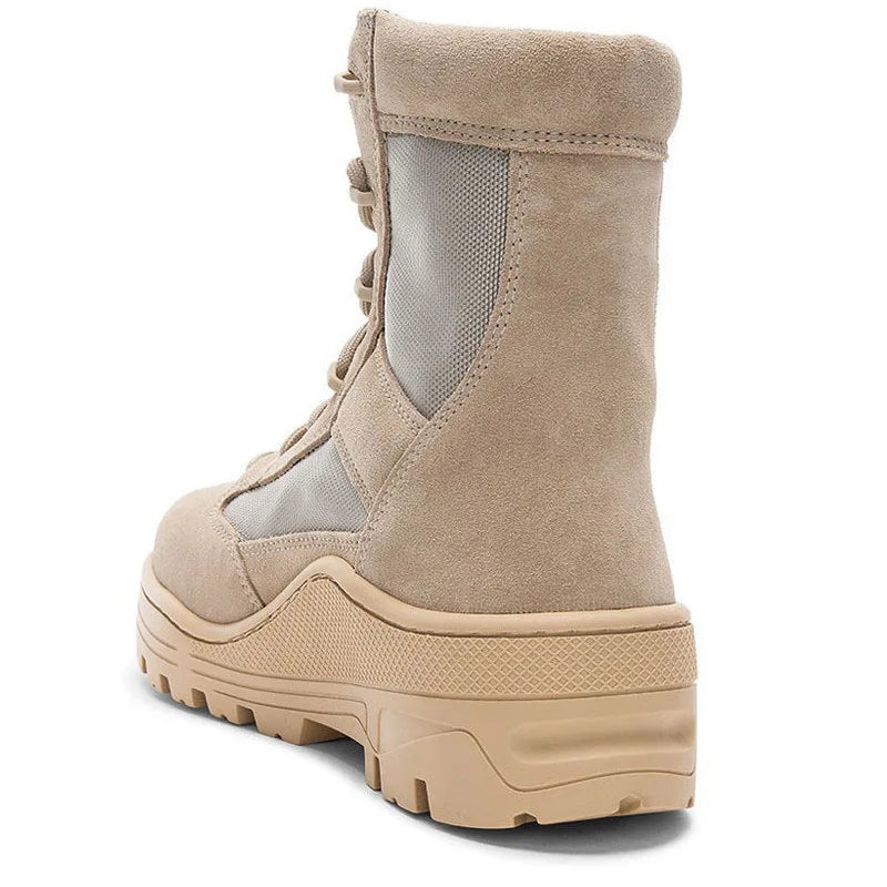 Mens Antiskid Platform High Top Shoes Ankle Boots Lace Up Spliced Genuine Leather Army Tactical Desert Botas Male Casual Shoes