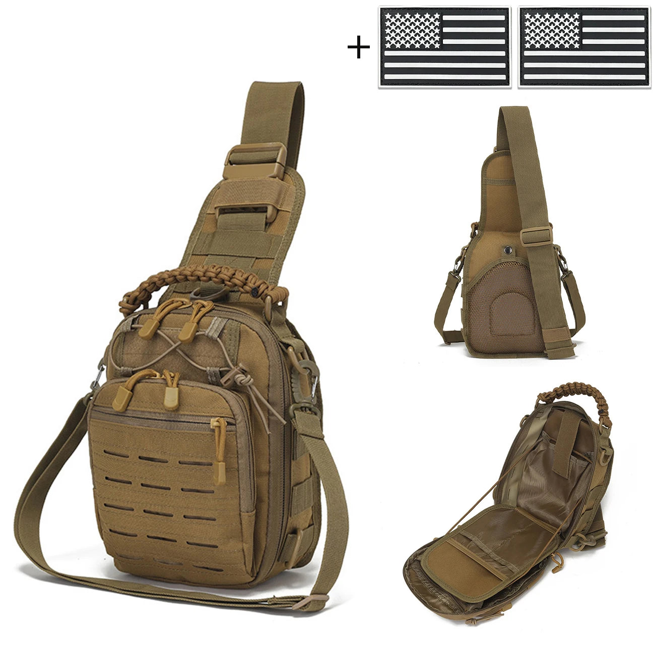 Laser MOLLE EDC outdoor hunting bag can be carried on one shoulder or diagonally, with a woven handle and a shoulder strap