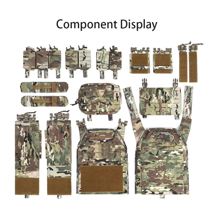 Outdoor camouflage vest with modular pockets and 1.5-liter water bag, suitable for hiking and exploration