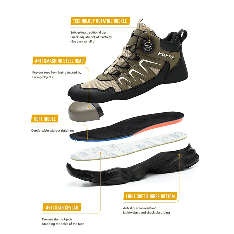 Rotation button Work Safety Boots Men Steel Toe Work Shoes Anti-smash Anti-puncture Protective Men Safety Shoes Size 47 48