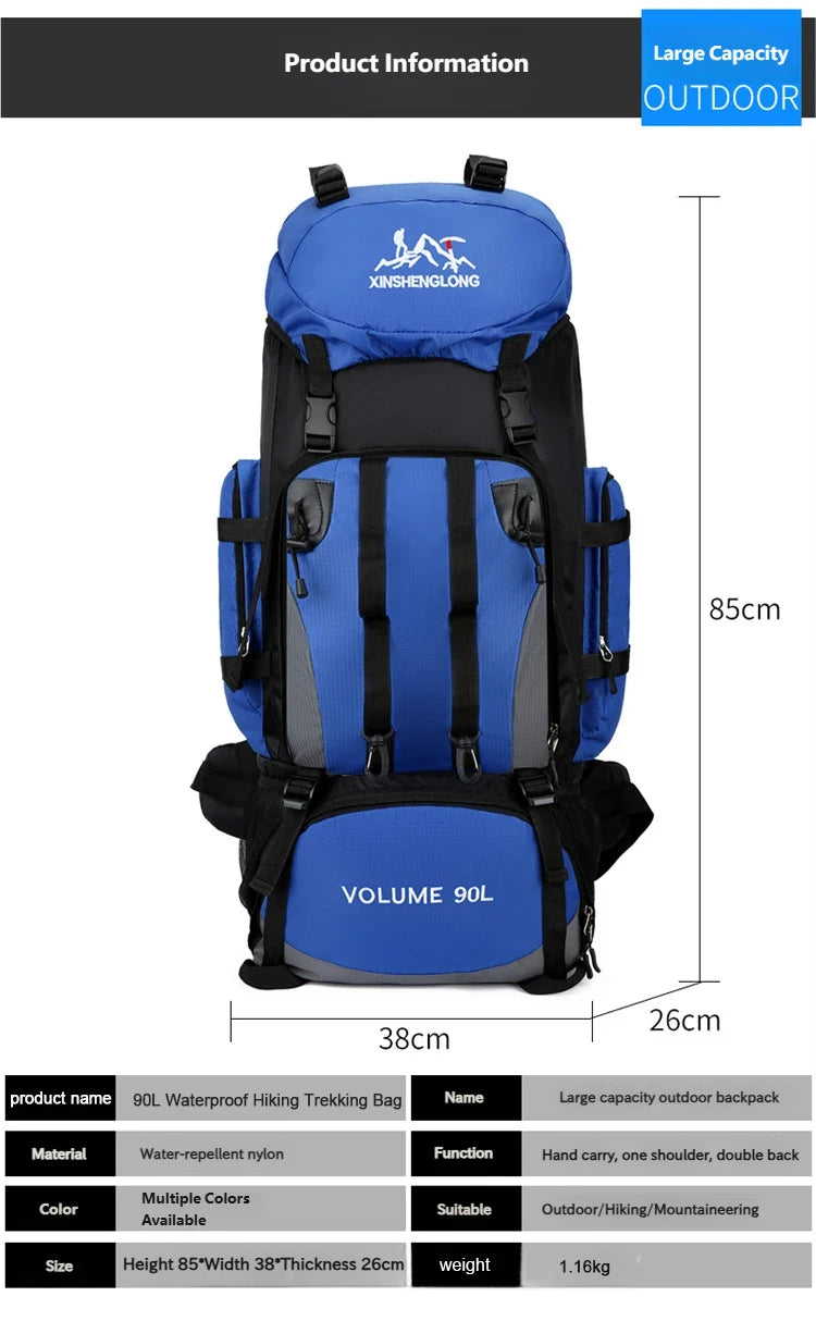 90L Waterproof Hiking Camping Backpack Trekking Bag Rucksack Large Capacity Travel Outdoor Sports Bags Camping Equipment Men