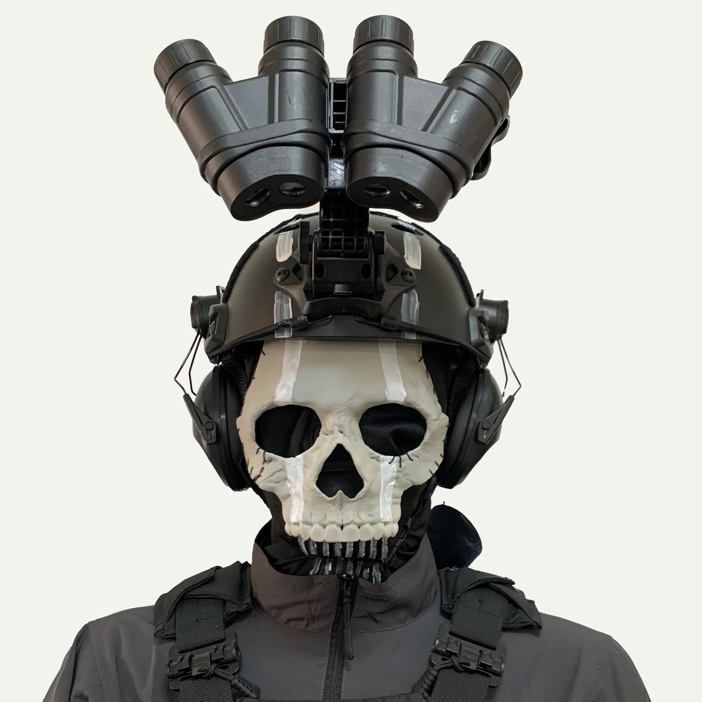 Tactical Airsoft Helmet Set with COD Ghost Skull Mask Communication Headset Foureye NVG Model Signal Light for CS Paintball Game