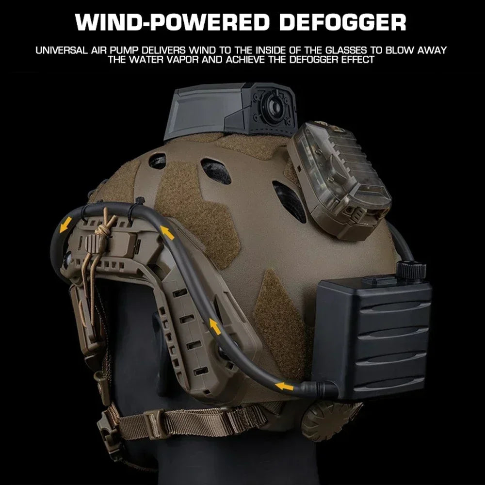 Cordless Airsoft Goggles Defogger Defogging Fan Anti-fog Pump on Tactical Helmet or Caps for Safety Glasses with Rubber Seal