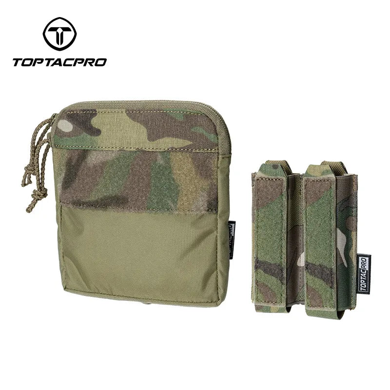 TOPTACPRO Tactical Front Panel Set Double 9mm Quad 556 Mag Pouch FERRO Style Functional Tactical DOPE Set 8540
