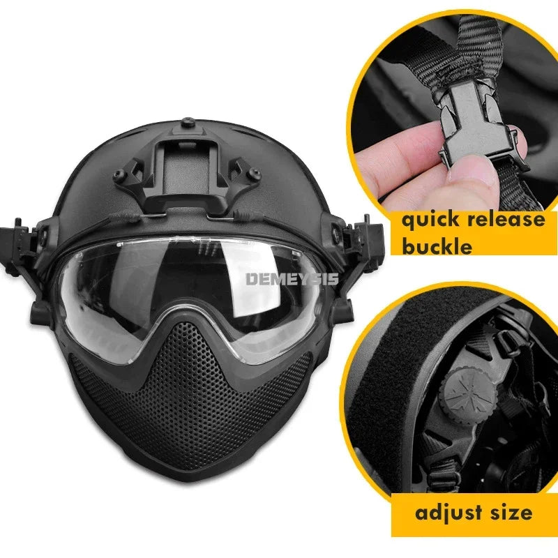 Tactical Helmet + Mask + Goggle Sets Outdoor Airsoft Paintball Helmet with Goggles FAST PJ Helmets CS Game Full Face Cover