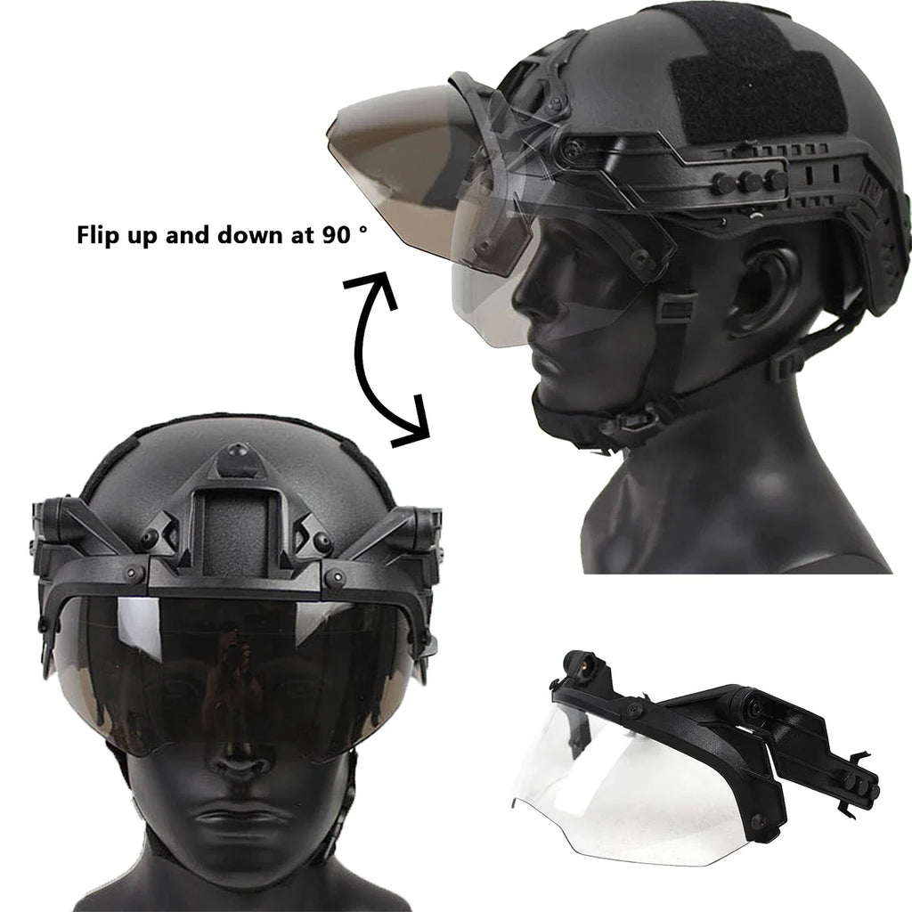 Tactical FAST Helmet Half Face Mask With Flip Goggles Outdoor CS Games Airsoft Paintball Hunting Mask Helmet Accessories