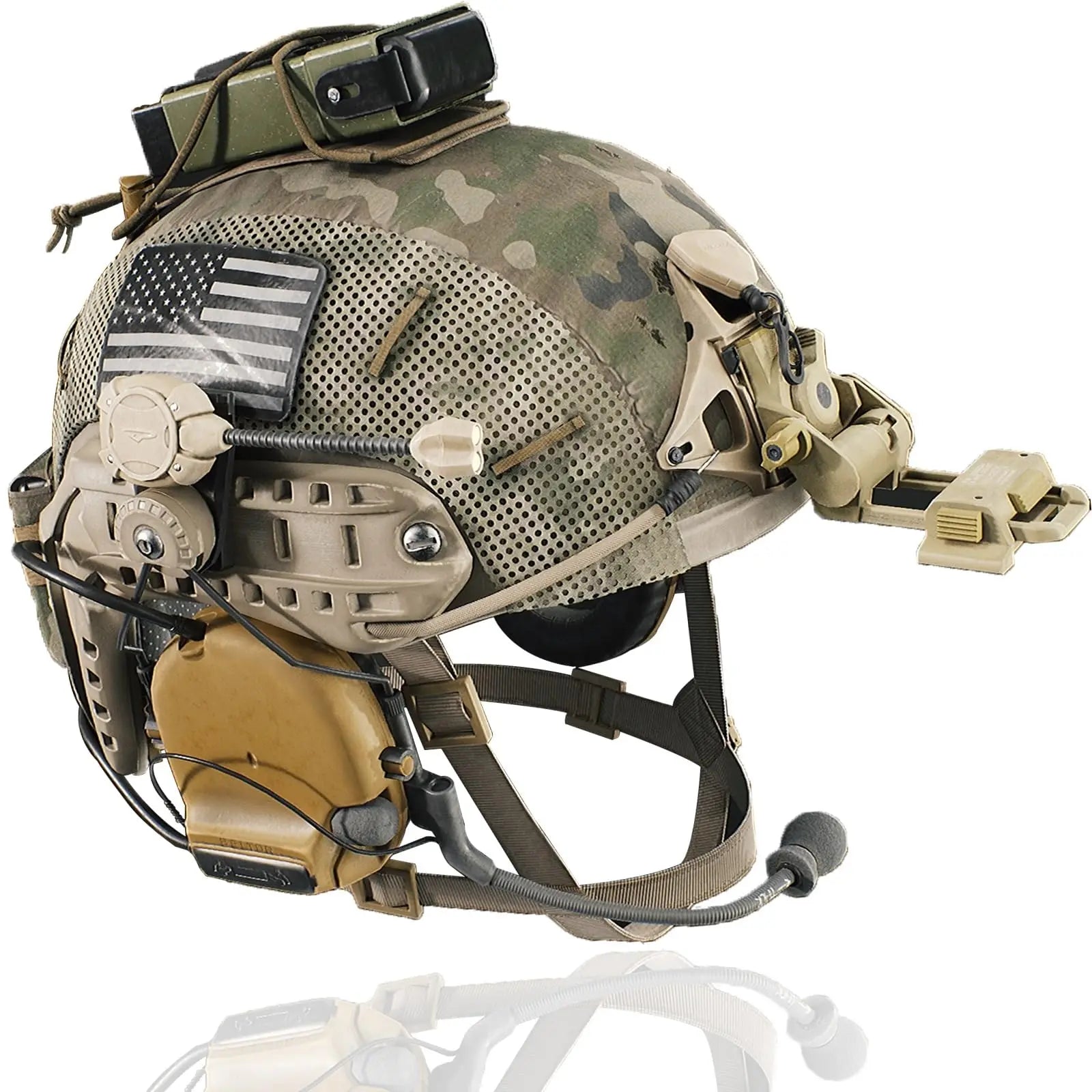 Tactical Helmet Set FAST Adjustable Protective Gear with Headset Survival Light L4G24 Bracket Helmet Cover for Airsoft Cosplay